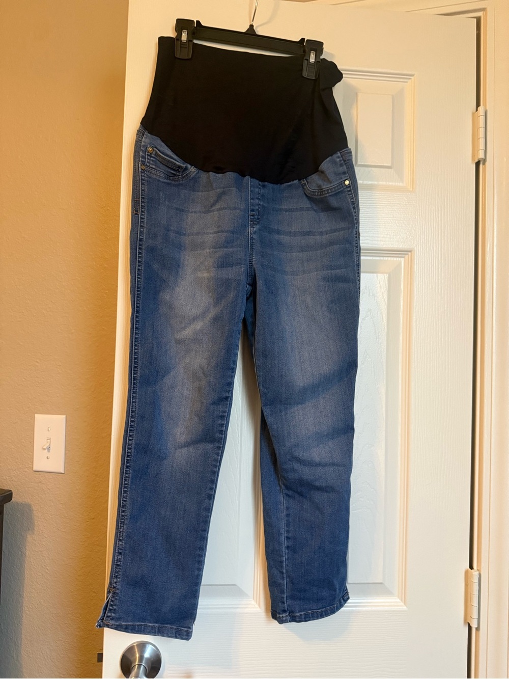 Celebrity Pink Blue Straight Leg Maternity Jeans with Black Waistband